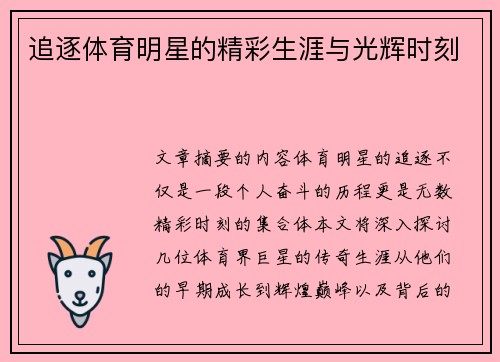 追逐体育明星的精彩生涯与光辉时刻
